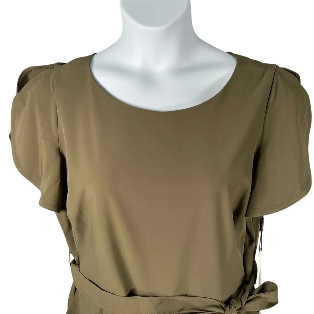 Calvin Klein Romper Womens 16 Army Green Sash Tie Pockets Short Split Sleeves - Picture 2 of 9